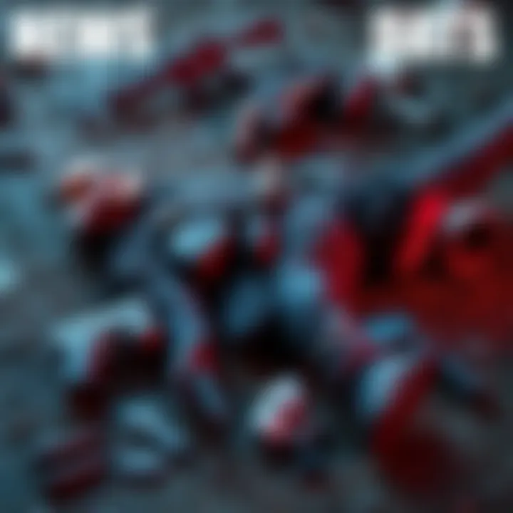 Player found without gear A character in a video game appears lifeless on the ground surrounded by looted items, with no gear visible on them.