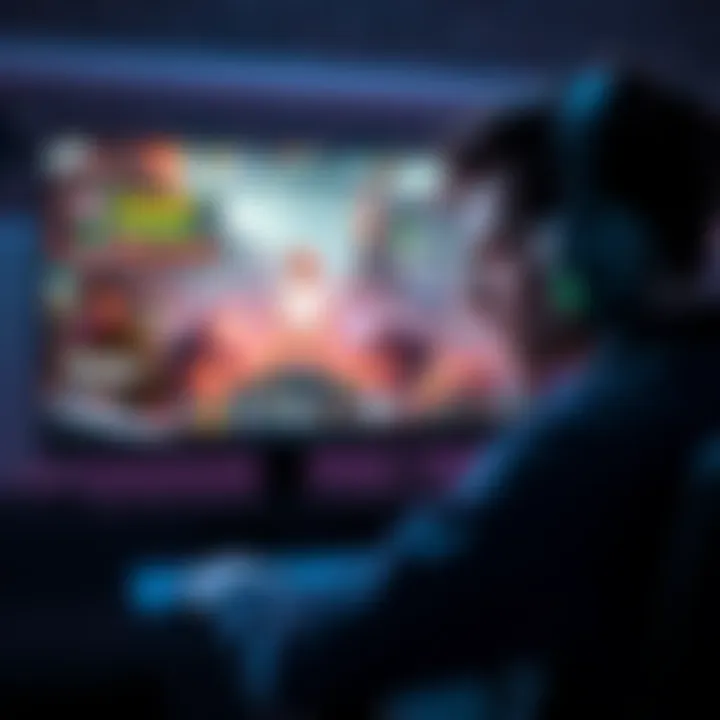 A gamer looking upset while playing a video game, showing a character named Eleven on the screen, with a backdrop of chaotic gameplay