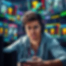 Player frustrated with game glitches A gamer showing frustration while playing a video game, surrounded by images of lost rewards and glitches on the screen