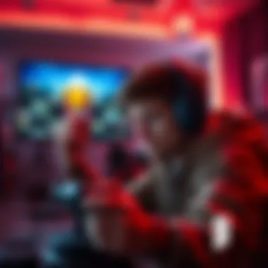 A gamer showing frustration while playing Wolfenstein 2, with a controller in hand and a gaming setup visible in the background.