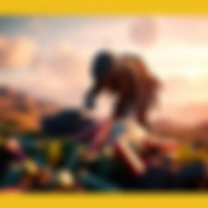 A gameplay scene showing a player collecting planetary materials in Destiny 1, with vibrant landscapes in the background