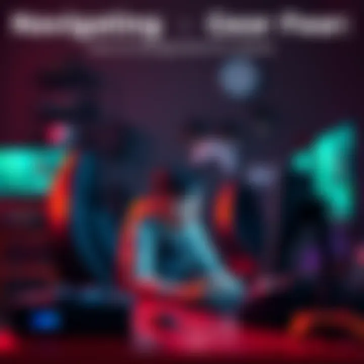 A gamer sitting at a desk, looking anxious while staring at their gaming equipment, with games and gear around them.