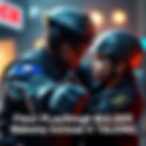 A player character mistakenly grappling with a police officer in a video game, with a confused expression