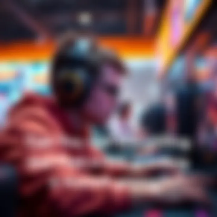 A person playing a video game, focused on grinding for in-game items without spending money