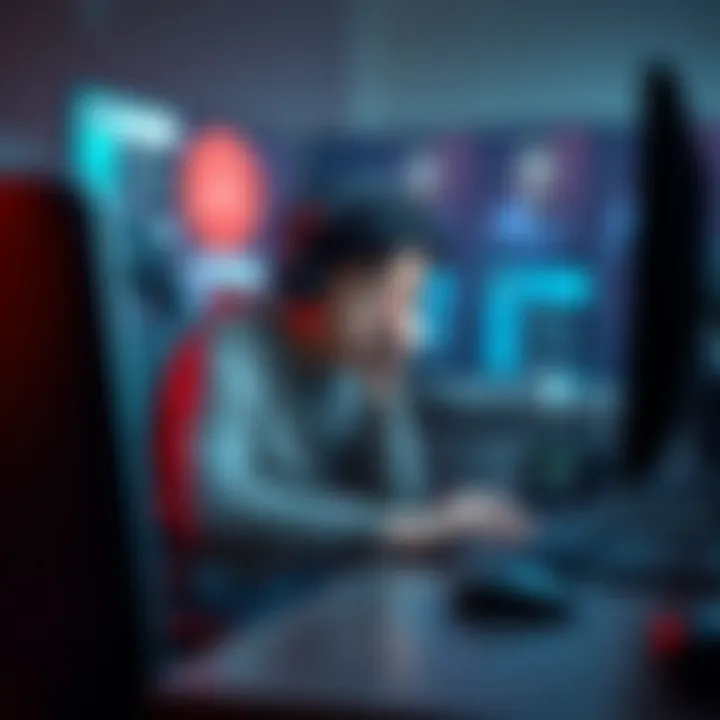 A player sitting at a computer, visibly upset and frustrated during an online gaming session, with chat messages displayed on the screen showing cruel comments