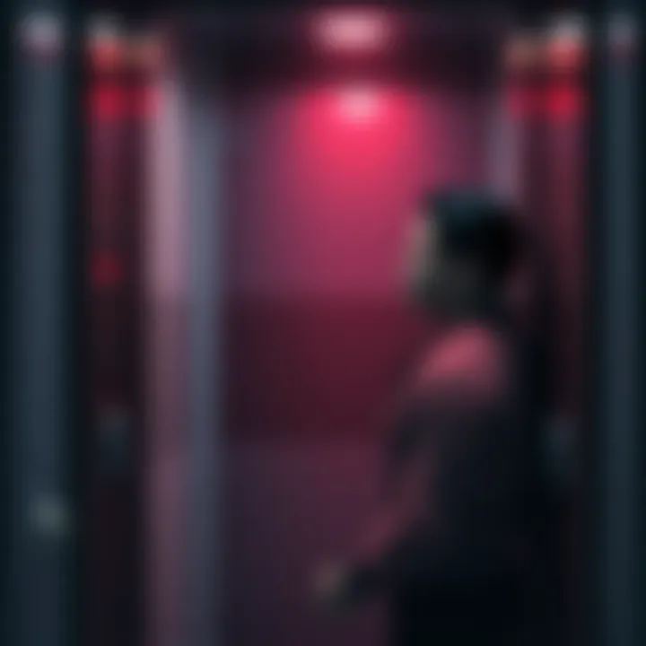 A player frustrated at an unresponsive elevator in a hotel setting, showing their character looking at the button panel with a confused expression