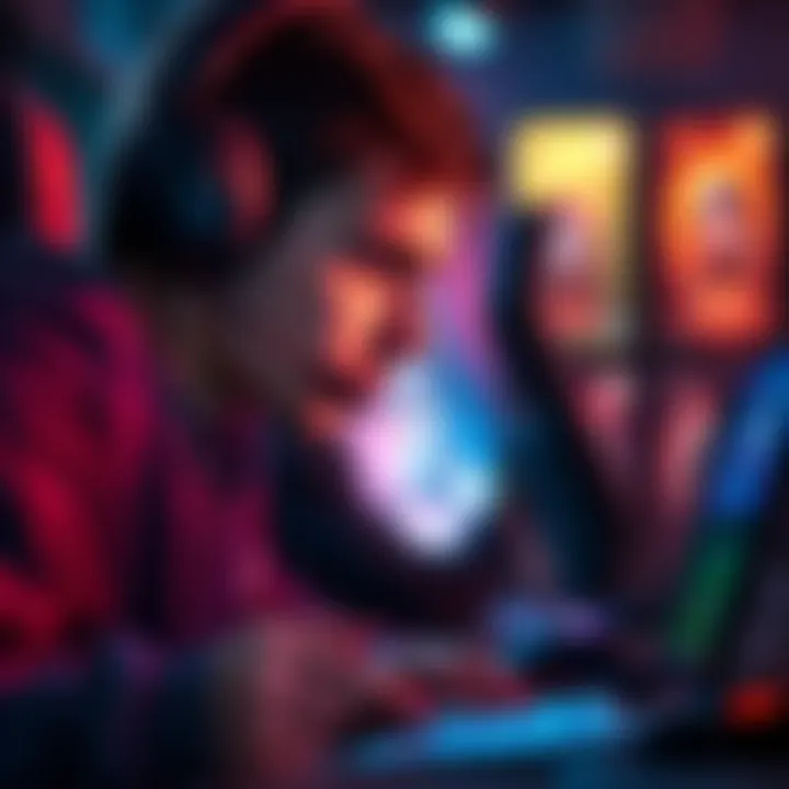 Player Improving Gameplay A focused gamer practicing gameplay techniques, showcasing intense concentration while analyzing strategies and rotations.