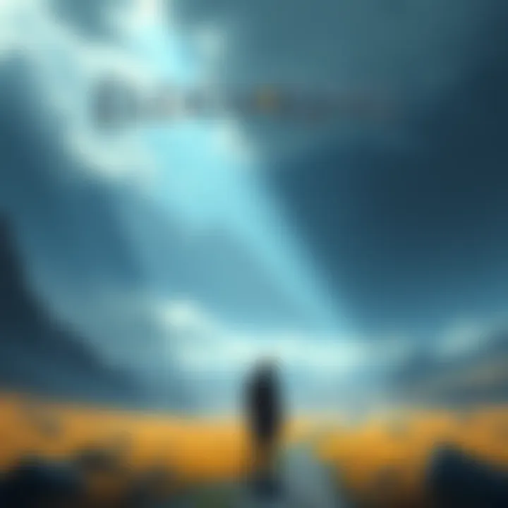 A player character standing in a breathtaking, open landscape filled with mountains and ruins, symbolizing a journey through grief and remembrance, reflecting on love and loss