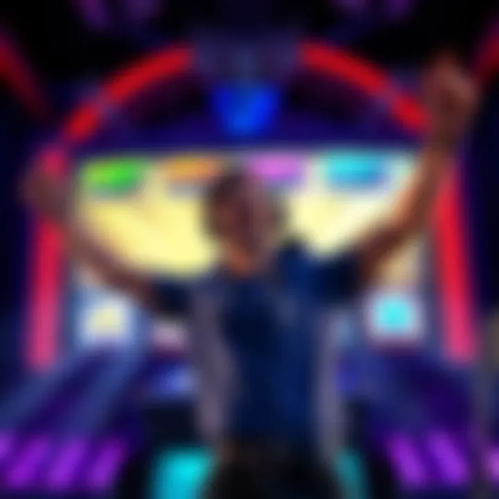 A gamer joyfully posing in front of a screen showing the completed Jukebox missions, with graphics from the game visible.