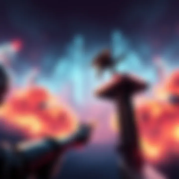 A gamer leaps from a jump pad, aimed at an opponent below in an intense gaming moment