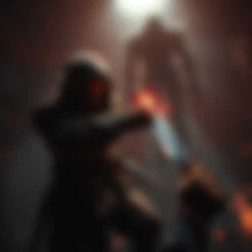 A player character in action, using a knife against a Garrador enemy in a dark, hostile environment.