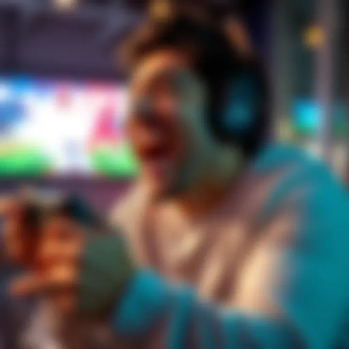 A player laughing while holding a game controller, showing excitement after discovering an explosive fastball in a video game.