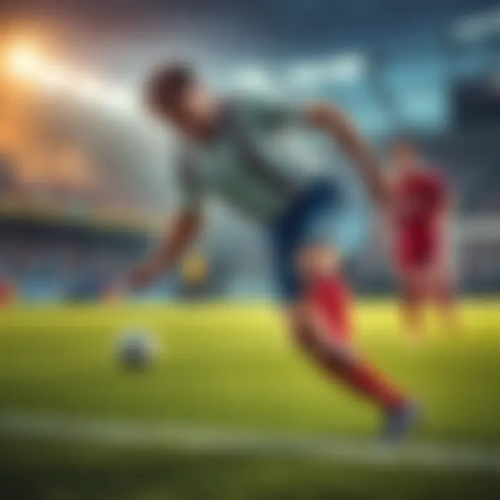 Player with Leg Stuck in Suspenders A soccer player struggling on the field with their leg caught in colorful suspenders during a game, creating a humorous scene