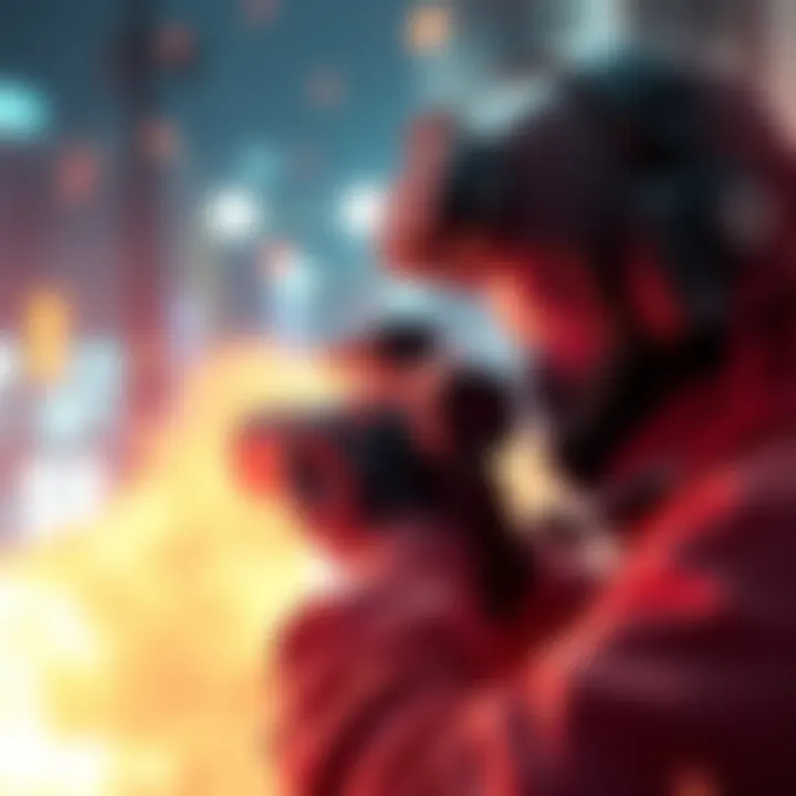 A gamer experiences the thrill of light gameplay in a first-person shooter, showcasing excitement and action on screen.