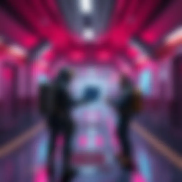 A new player interacting with another player at the Loading Bay Metro while holding their first blueprint in Stella Montis