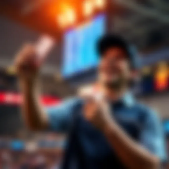 A player shows excitement after winning the lottery for tournament naming rights, holding a ticket and smiling