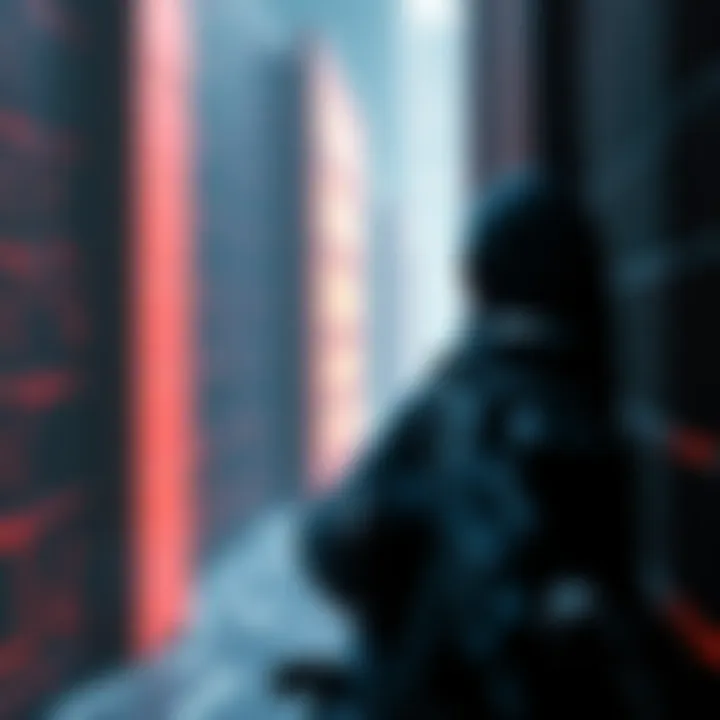 Gamer trying to hide behind a wall while being spotted by enemy AI with X-ray vision in a game scene