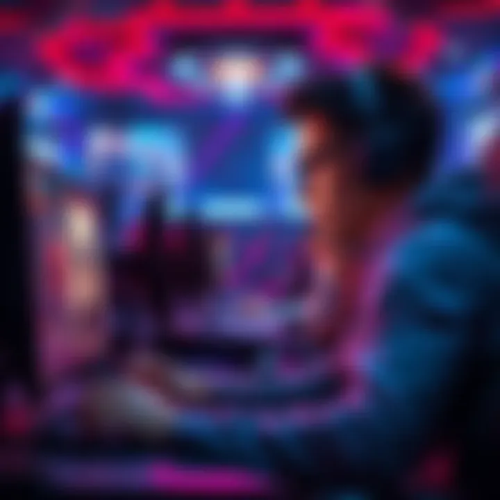 Player Overcoming a Deficit A gamer focused on the screen, strategizing to recover from a 12-0 score in a ranked game, showing determination and focus.