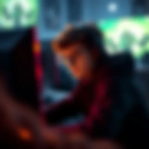 Gamer glancing at the game screen during a match to check performance