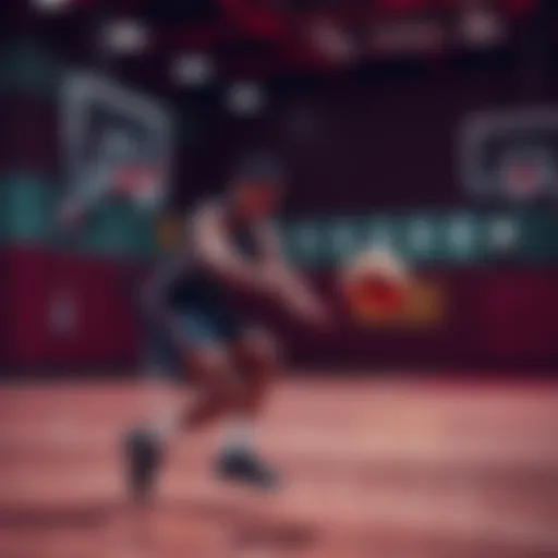 A basketball player attempting to control the ball during an air dribble exercise, focusing on ball control and technique