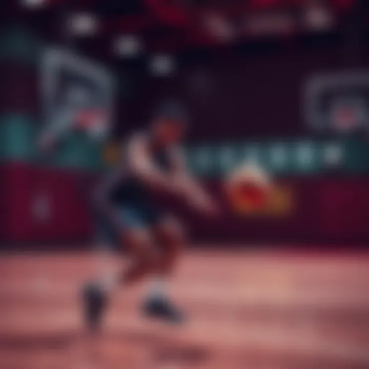 A basketball player attempting to control the ball during an air dribble exercise, focusing on ball control and technique