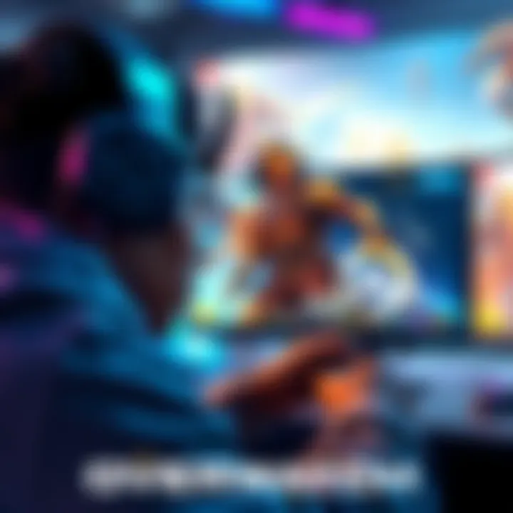 A gamer focuses on the screen while playing Overwatch 2, showcasing heroes Hanzo and Genji in action.
