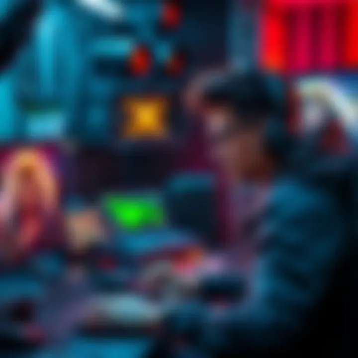 A gamer at their setup, studying character build details on screen while focusing on preparing for a boss fight in a video game.