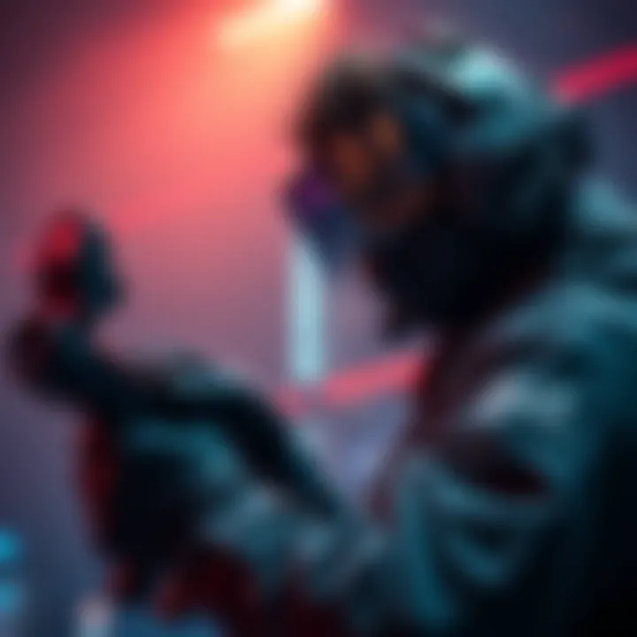 A gamer in a virtual setting, gearing up to confront a Grenadier character, showing determination and focus.