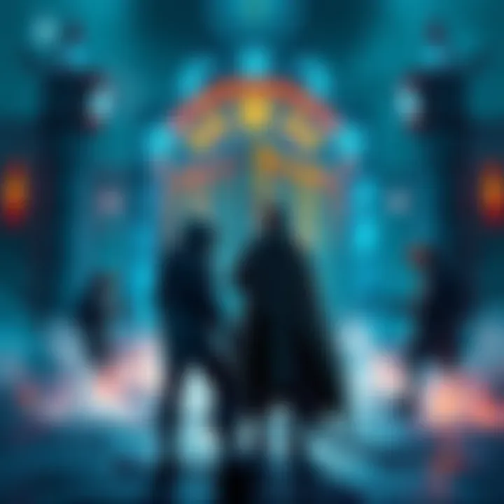 A gamer interacts with raiders at a blue gate, showing teamwork and connection during the game.