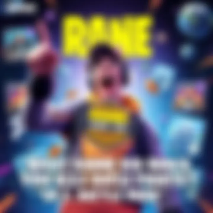 A gamer excitedly shows off their rank 300 badge in the EP.2 battle pass, surrounded by colorful gaming graphics and achievements