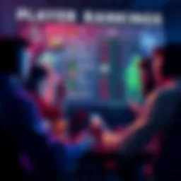 Player Rankings Discussion A group of gamers sharing their ranks and stats, with graphics showing player ranks and MMR on a screen, creating a community vibe.