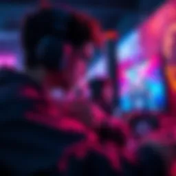 A gamer prepares for a competitive match, focused on their screen with game controllers, showing determination and readiness.