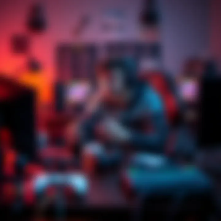 A gamer sitting at a desk with a controller, looking thoughtful, surrounded by gaming gear and personal items, symbolizing the balance between gaming and real-life responsibilities.