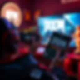 A gamer holds a game case for Doom Eternal while looking at a screen showing Phantom Liberty.