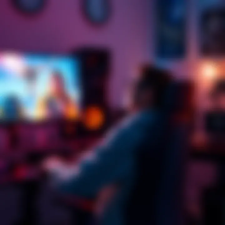 Player returning to Destiny 2 A gamer sitting at a desk, looking excited while playing Destiny 2. The screen shows action from the game with colorful graphics.