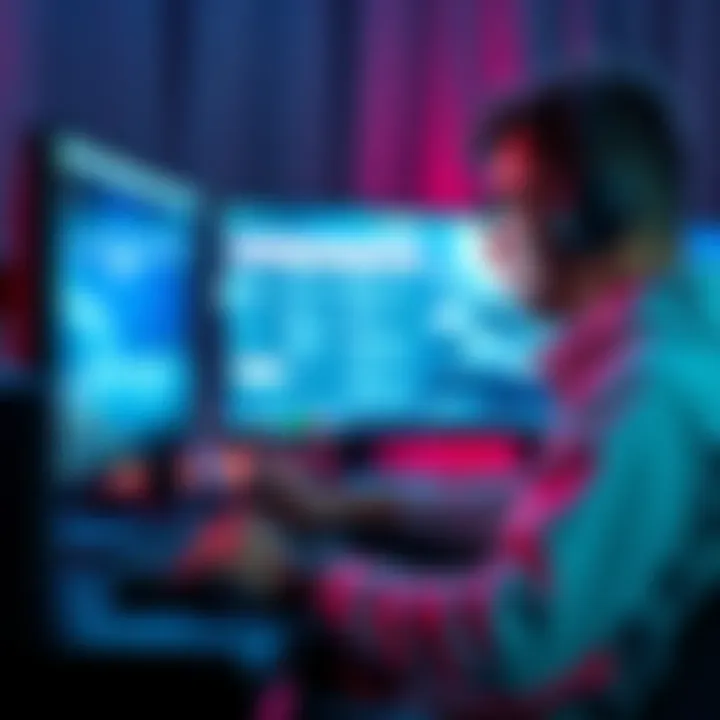 A person sitting in front of a computer screen, analyzing game features and writing notes about flaws.