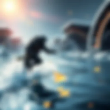 A character racing along the river to quickly reach the safelane, showcasing the river bonus effect during gameplay