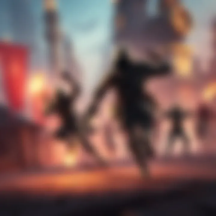 A gamer character fleeing from a player-versus-player fight in a fantasy game setting