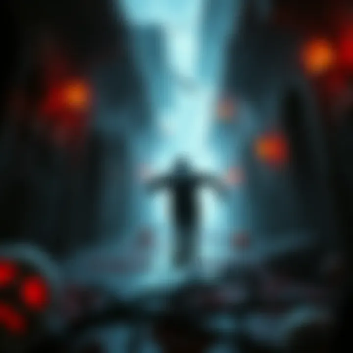 A gamer speed running in a dark, eerie environment filled with spooky elements