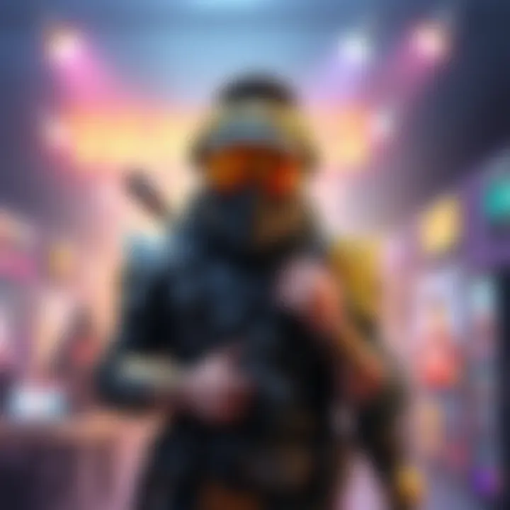 Player showcasing 5 piece armor set Gamer displaying a 5 piece armor set with a balanced blend of style and functionality in a vibrant gaming environment