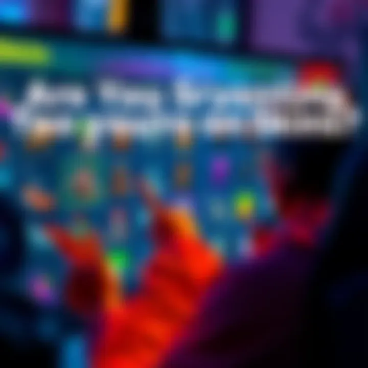 A gamer examining various skins on a gaming interface, with colorful items displayed on the screen.