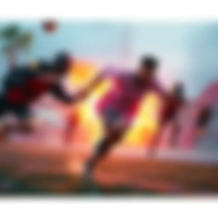 Player sprinting in a competitive game A gamer running quickly in a virtual game, showing urgency and intensity, with opponents nearby ready to take advantage.