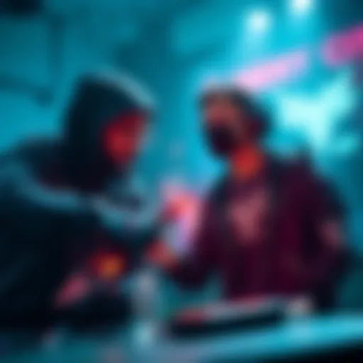 A player using a mercy kit to heal while another player is stabbed in a competitive gaming scenario