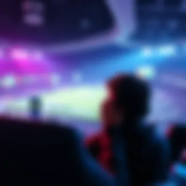 A player focused on a video game, with stadium graphics on the screen showing ranked and unranked matches