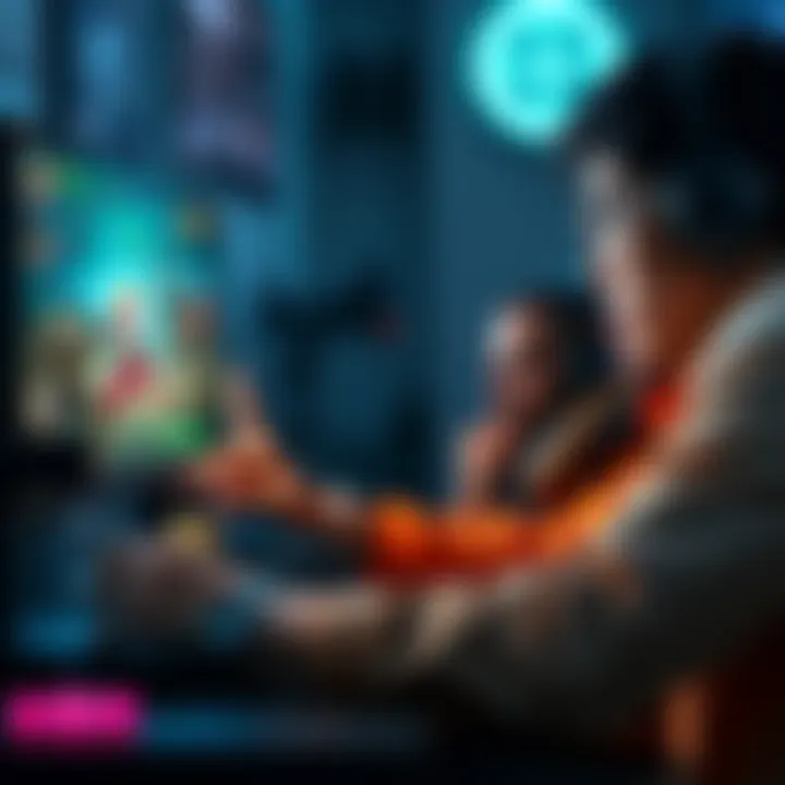 A gamer focused on the screen while playing Delulu, showcasing various game elements and strategy planning.