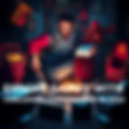 A gamer planning their moves in a game with tough loot challenges, surrounded by minimal gear and resources