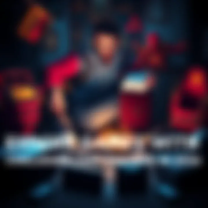 A gamer planning their moves in a game with tough loot challenges, surrounded by minimal gear and resources