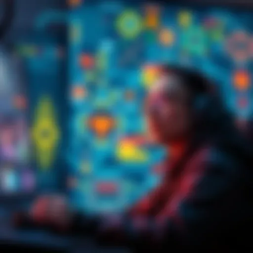 A gamer looks frustrated while playing a CDPR game, surrounded by complex game mechanics on the screen.