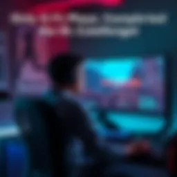 Player struggling with DLC challenge A gamer sits in front of a computer, looking frustrated while playing a challenging game level from the DLC, showing a gameplay screen that illustrates progress bar stuck at zero.