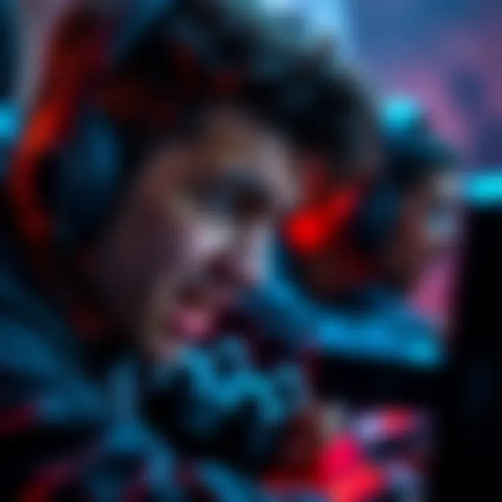 A gamer intensely focusing on a challenging video game, showing signs of frustration and determination.